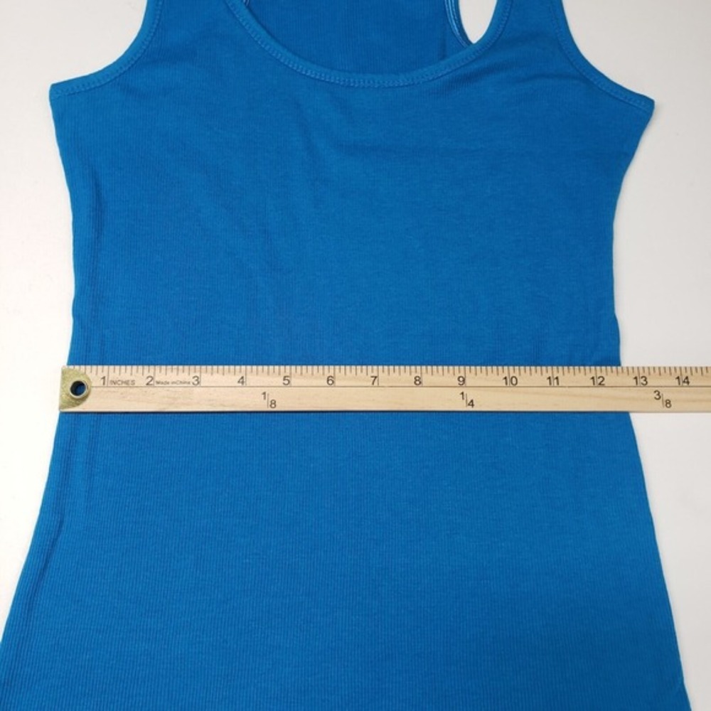 Color Story Long Layering Ribbed‎ Tank Top Womens Large Blue Y2K Scoop Neck Emo - Picture 5 of 13